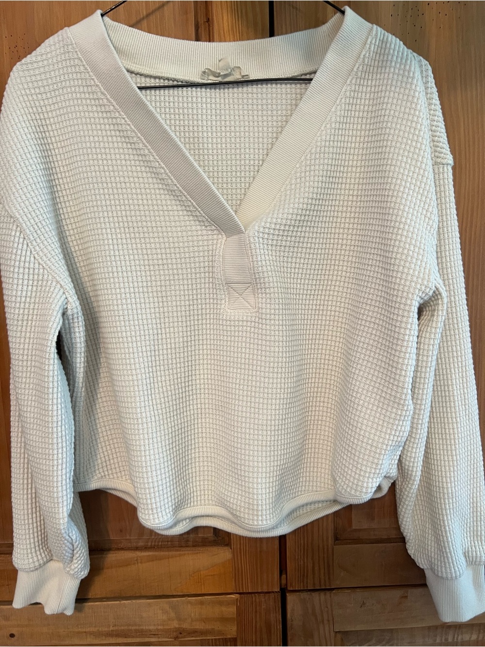 Women's Madewell Cream Waffle-Knit V-Neck Sweater Medium